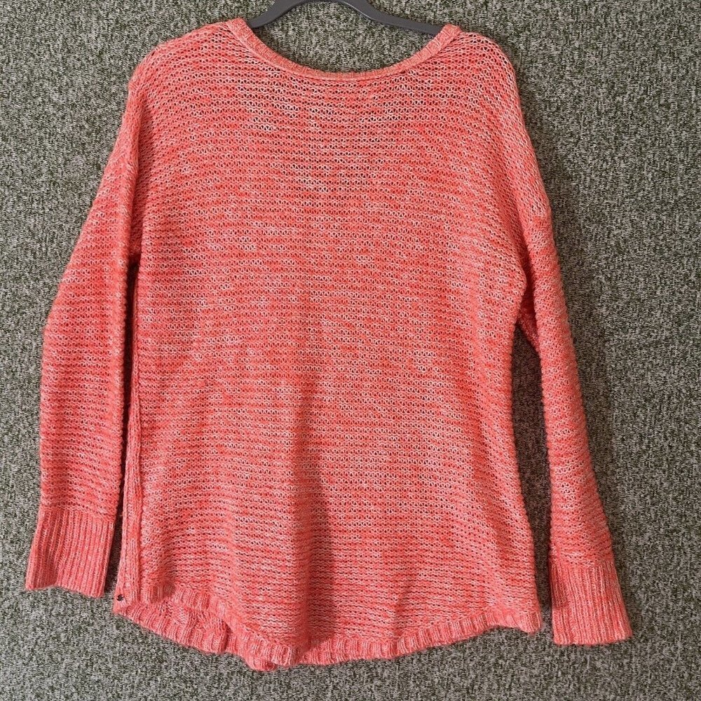 American Eagle Sweater Womens Medium Neon Orange Open Knit V Neck Tunic College - Picture 8 of 11